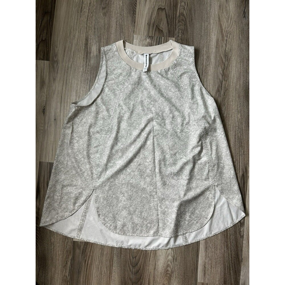 Athleta High Neck Tank Top Gray White Animal Print Flowy Athletic 1X Gymwear
